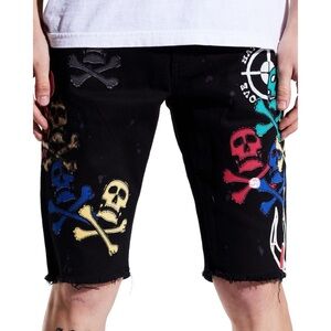 Crysp Denim NWT Ethmoid skull embroidered shorts 42
